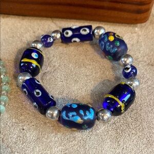Blue and Silver Beaded Bracelet